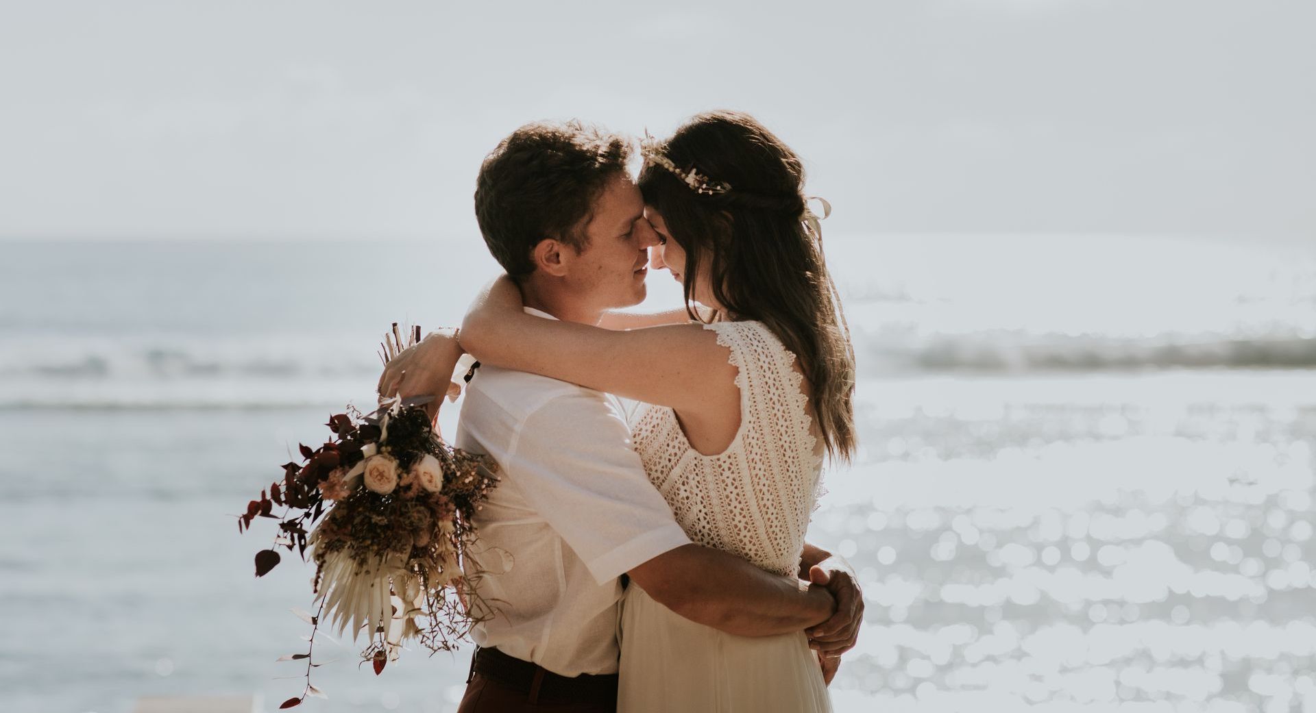 mariage plage fleurs sechees