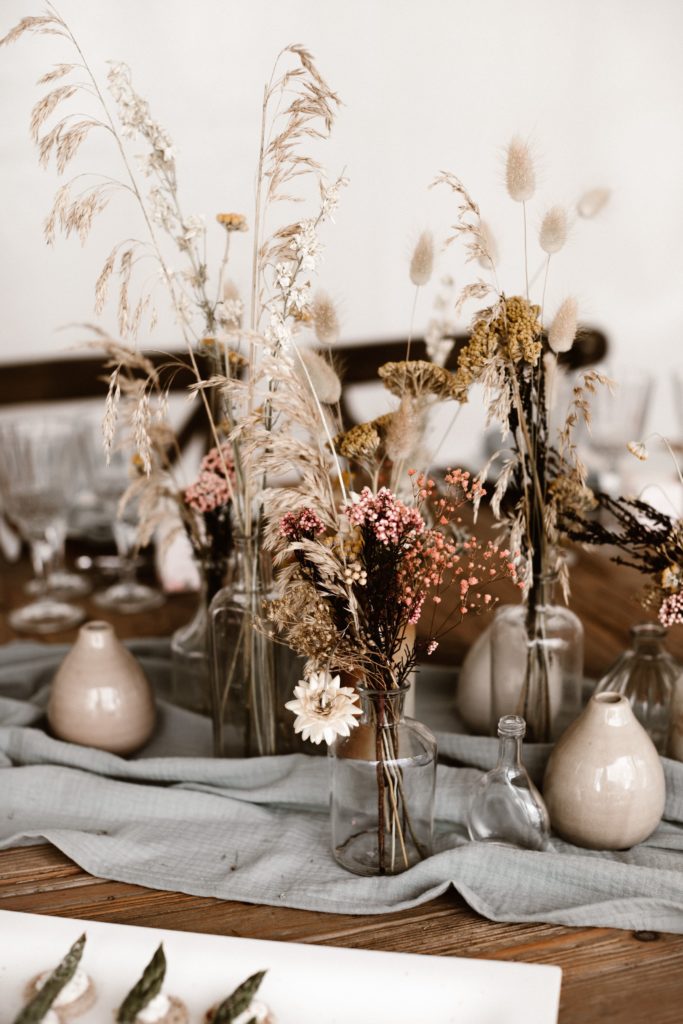 centre de table mariage fleurs sechees