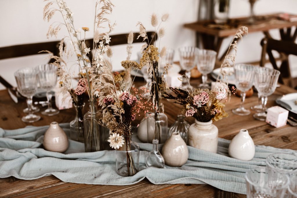 centre de table mariage fleurs sechees