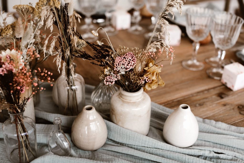 centre de table mariage fleurs sechees