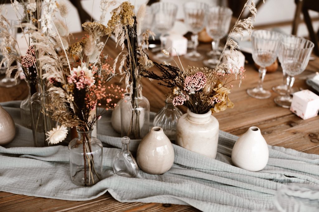 centre de table mariage fleurs sechees