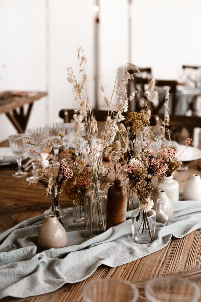 centre de table mariage fleurs sechees