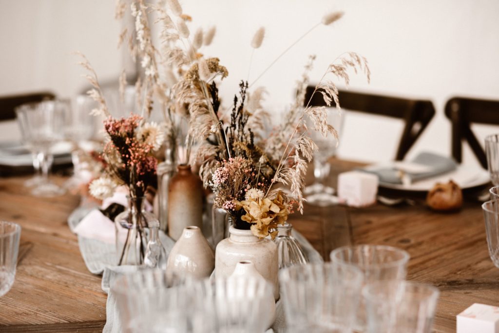 centre de table mariage fleurs sechees