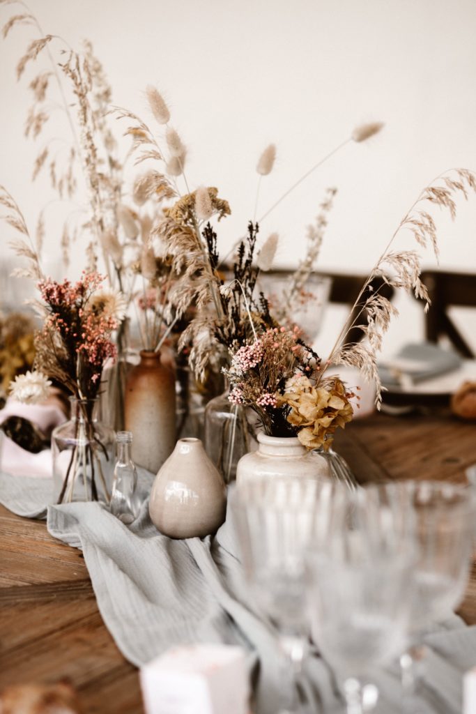 centre de table mariage fleurs sechees