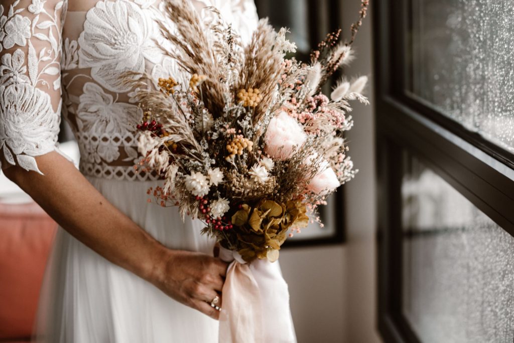 bouquet mariee mariage fleurs sechees
