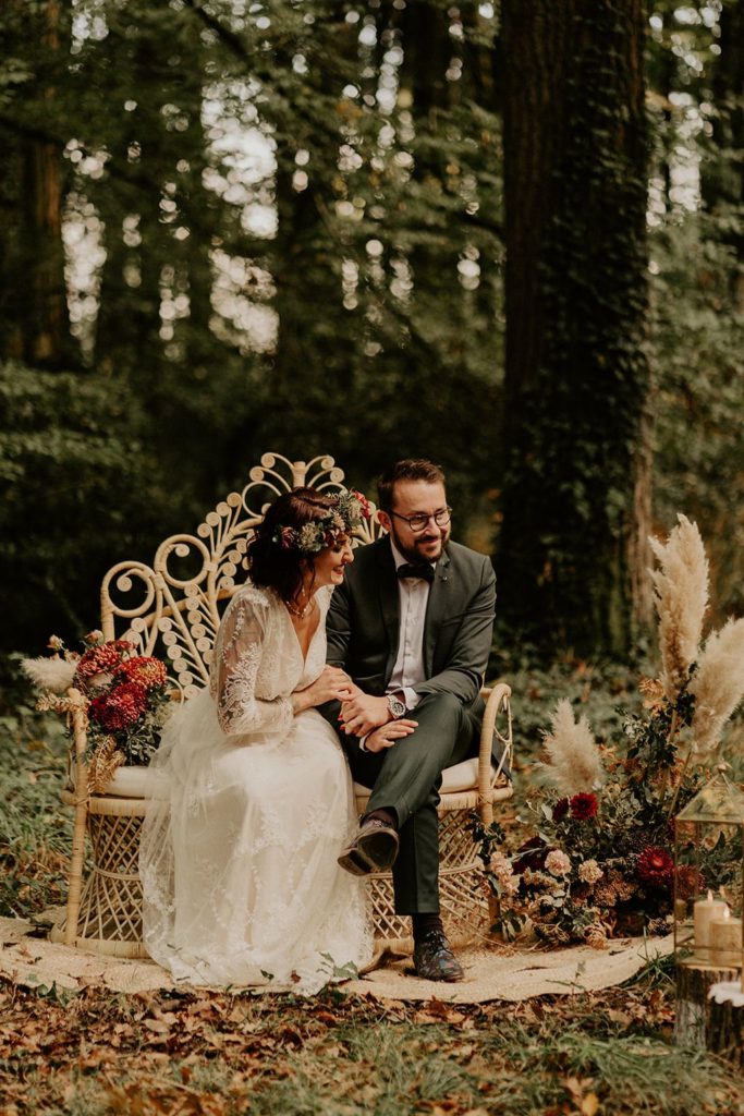 mariage elopement foret automne