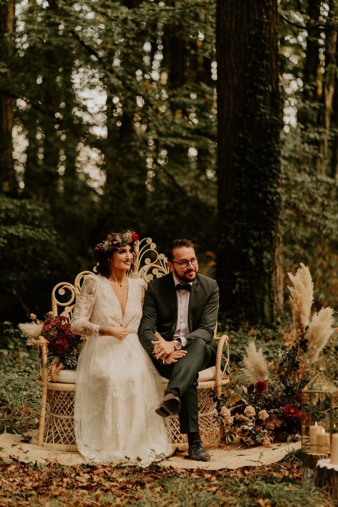 mariage elopement foret automne