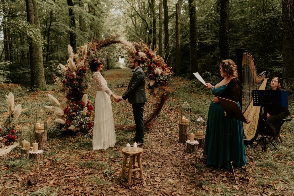 mariage elopement foret automne