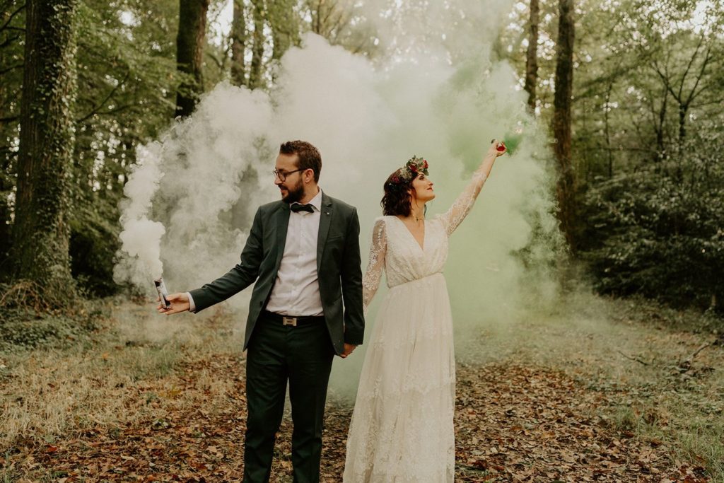 mariage elopement foret automne