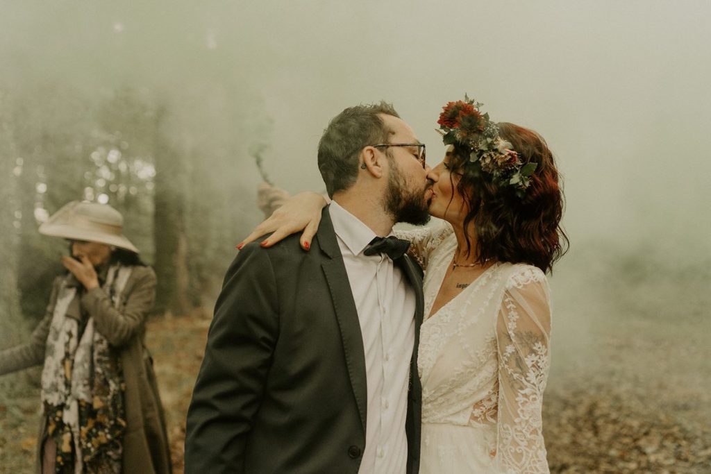 mariage elopement foret automne