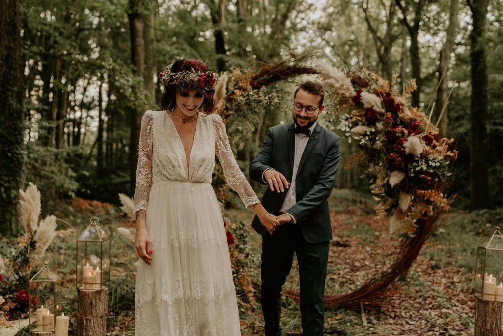 mariage elopement foret automne