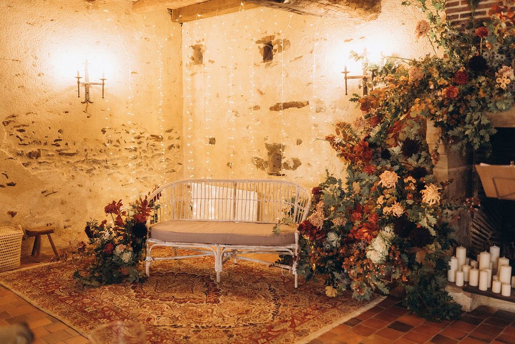 decor ceremonie laique cheminee fleur mariage automne