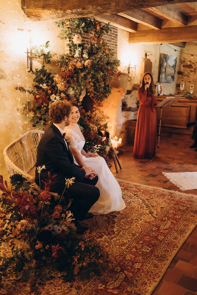 decor ceremonie laique cheminee fleur mariage automne